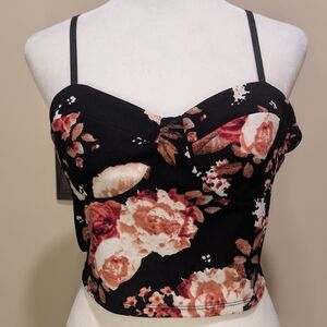 NWOT SHEIN Black  Multicolor Floral Bustier Crop Top